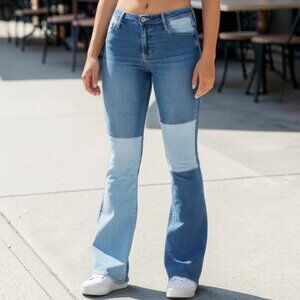 NWOT HOLLISTER (27/32) High Rise Vintage Flare 2 Tone Patchwork Denim